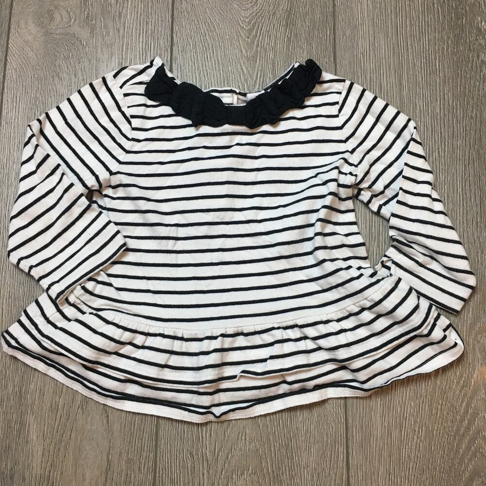 Janie and Jack girls white and black stripe top Mini black bow in crew neck 5T